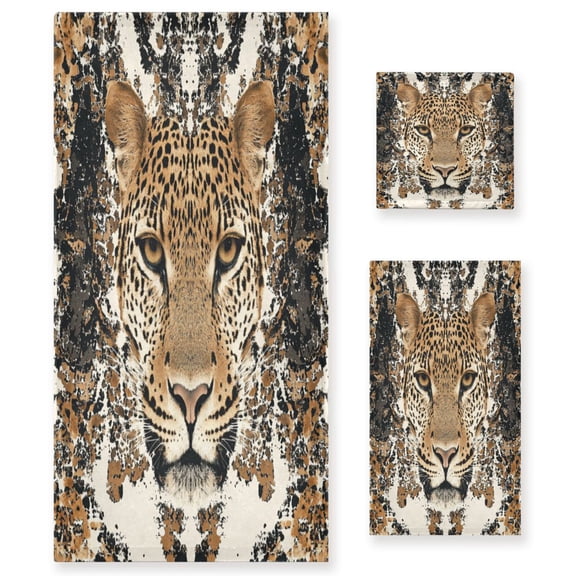 Three-Piece Towel Set Face Towel Towel Set Hand Towel Bath Towel Cotton Bath Towels Bath Towel Sets Hand Bath Towels Yellow Leopard Face