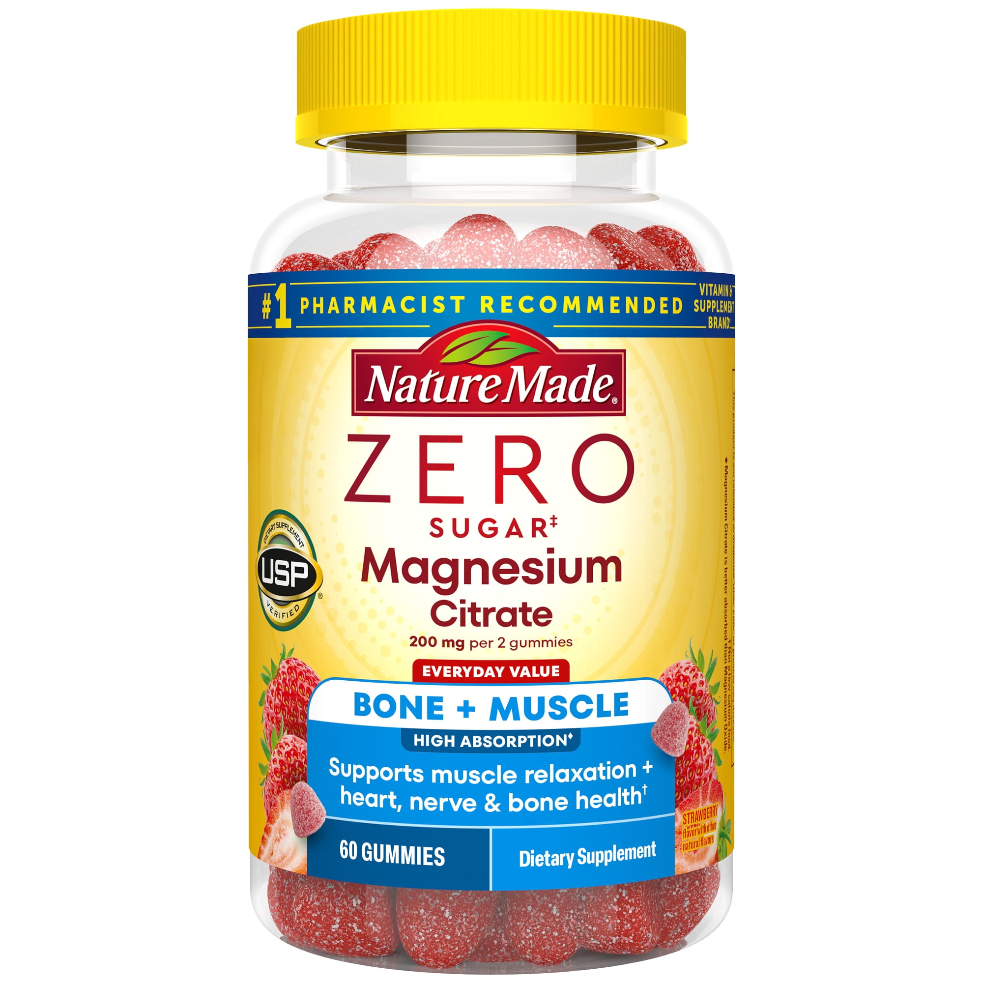 (3 pack) Nature Made Zero Sugar Magnesium Citrate Gummies, Sugar Free Gummies, 60 Count
