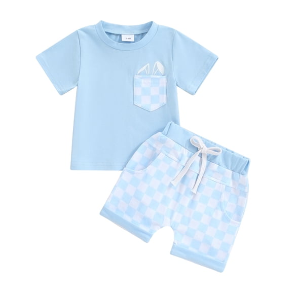 Musuos Baby Boys Shorts Set, 6 12 18 24M 3T Short Sleeve Crew Neck T-shirt with Plaid Shorts Summer Outfit