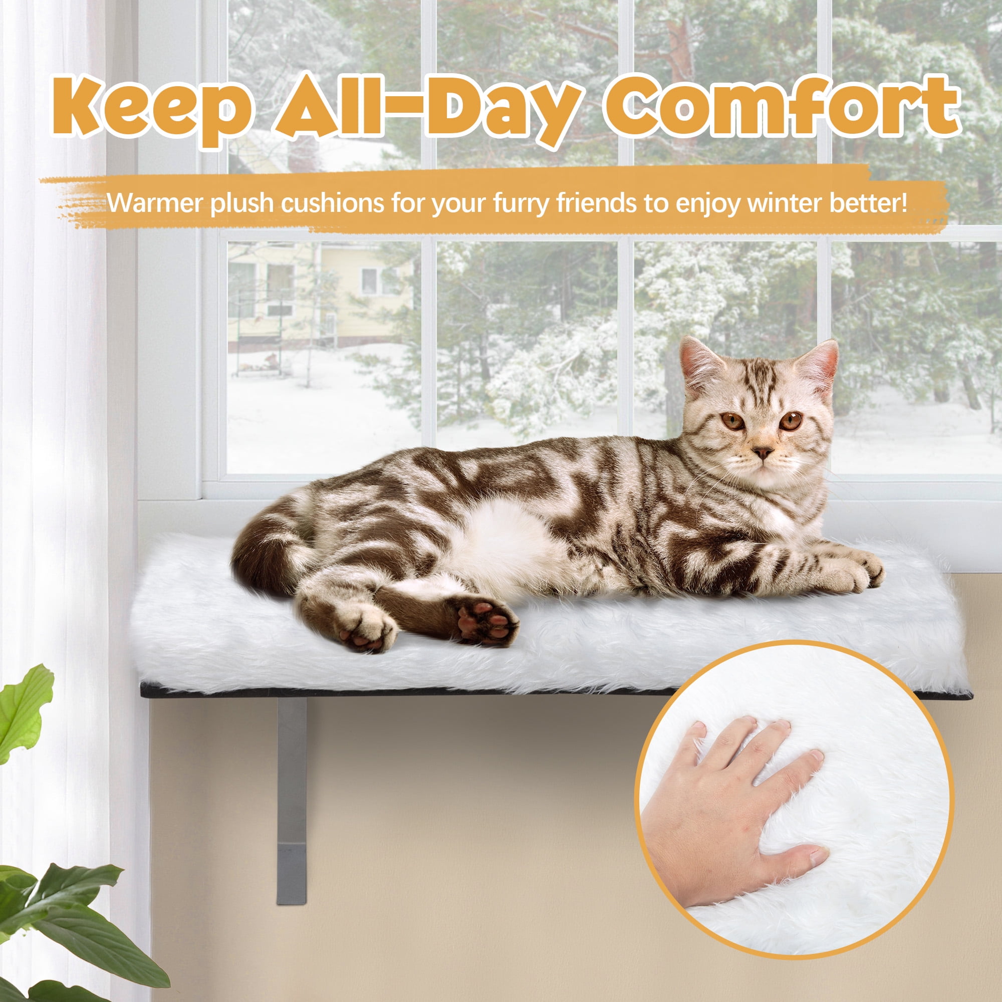 Coziwow Cat Perch Cat Hammock Window Seat, Padded Cat Wall Bed for Sunbathing, Napping Climbing, Max 44lbs, White