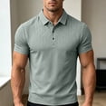 thumbnail image 6 of Men Geometric Embossed Polo Shirt, Cooling Breathable Short Sleeve Lapel Collar 3 Button Business Casual Summer Top Size 3XL Army Green, 6 of 7