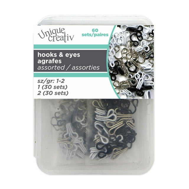 UNIQUE CREATIV Assorted Hooks & Eyes — Size 1/2, 60 Sets