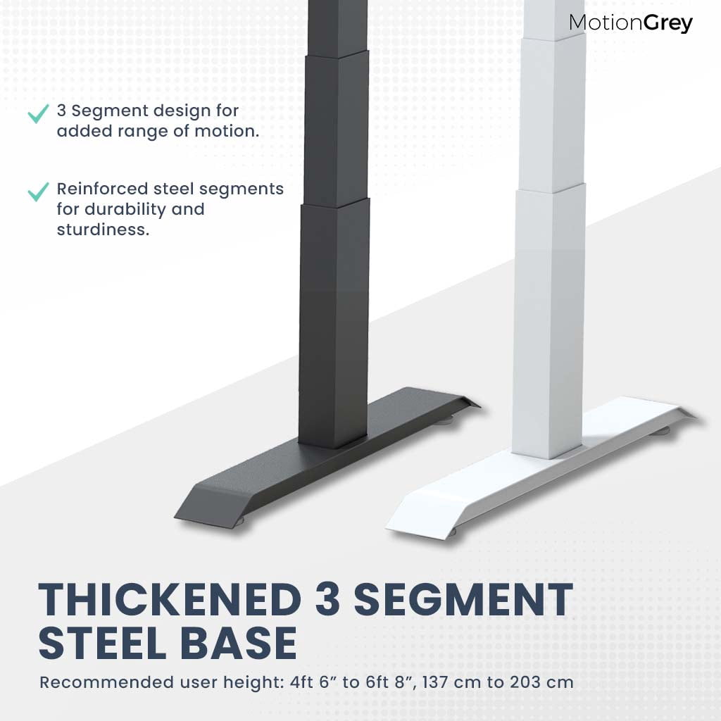 MotionGrey Height Adjustable German Electric Dual Motors Sit to Stand Office Standing Desk - White Frame with White Top (165cmx60cmx2.5cm)
