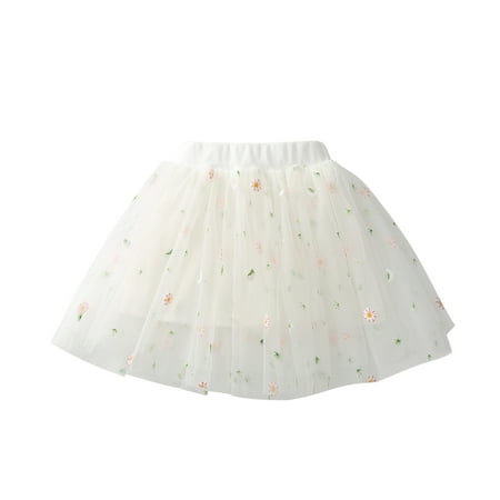 

LYXSSBYX Toddler Girl Dresses Princess Toddler Girls Cute Party Dance Costume Solid Color Net Yarn Crimping Daisy Embroidery Tulle Skirt