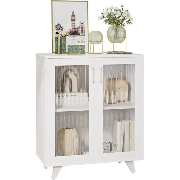 Panana Storage Cabinet, Buffet Sideboard Server Table with Doors and Shelf, Console Cupboard Display Organiser Unit for Home Kitchen Living Room Hallway (White, D01)
