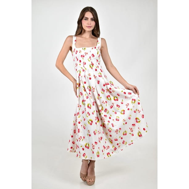 Vestido midi estampado cerezas Roman Fashion /Juvenil, 14762 (Blanco) blanco G