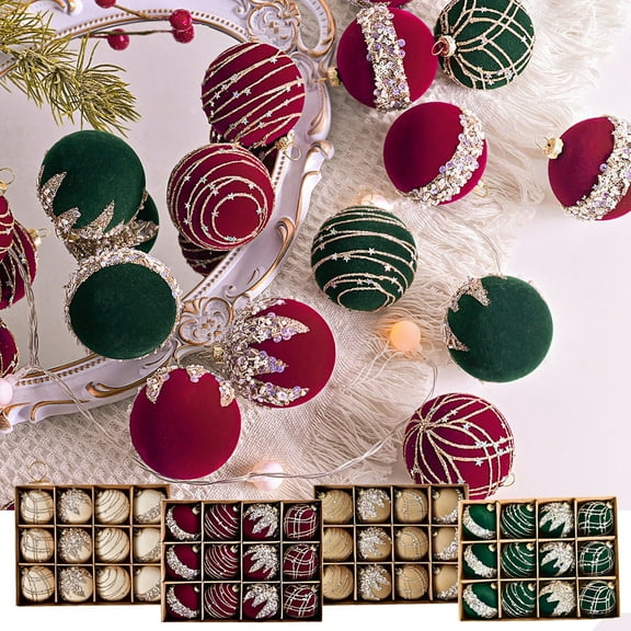 Fwttom Flocked Christmas Balls Set of 12 - Premium Xmas Tree Ball Ornaments Christmas Decorations Indoor for Christmas Holiday Party Decor, Red 2"