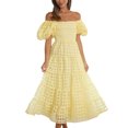 thumbnail image 1 of ZAXARRA Femmes Été Décontracté une Ligne Robe Courte Puff Manches sur Épaule Midi Plaid Robe, 1 of 6