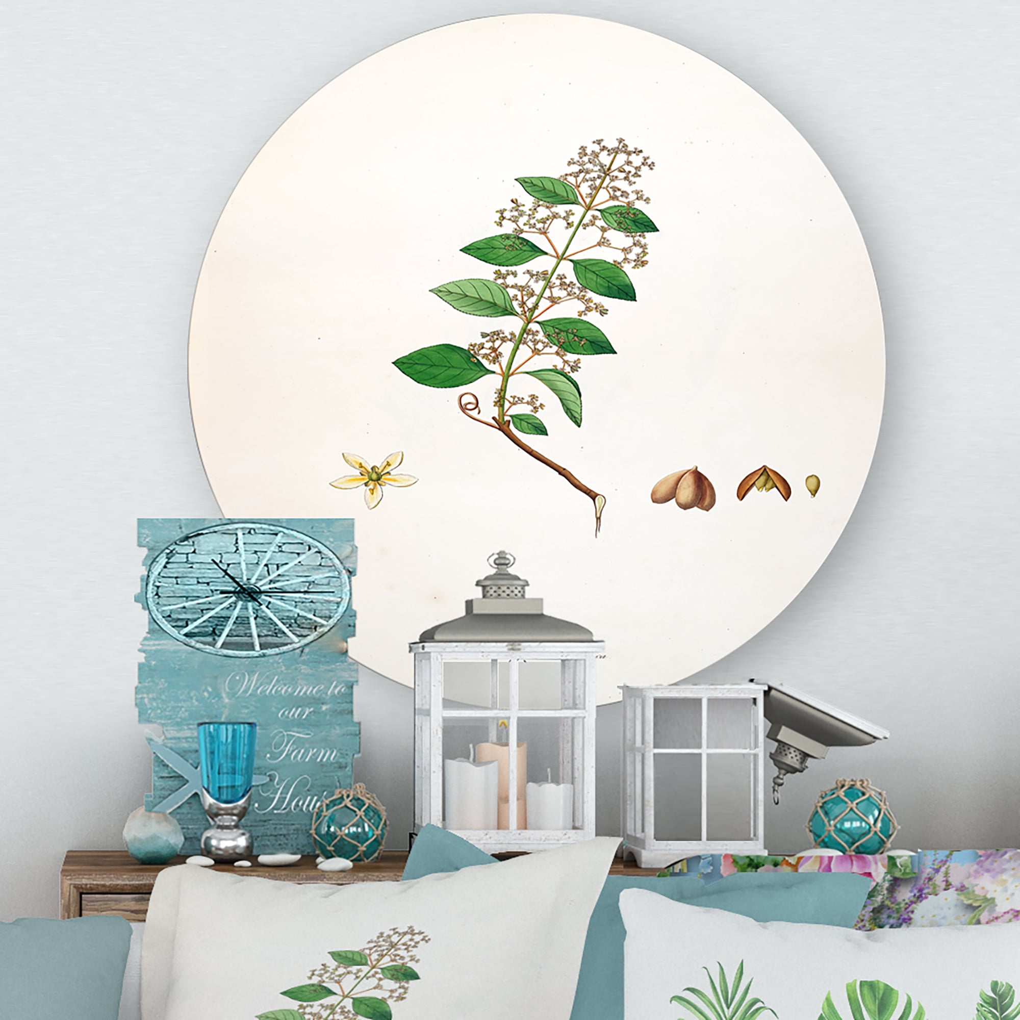 Designart 'Ancient Botanicals I' Farmhouse Circle Metal Wall Art 23x23 - Disc of 23