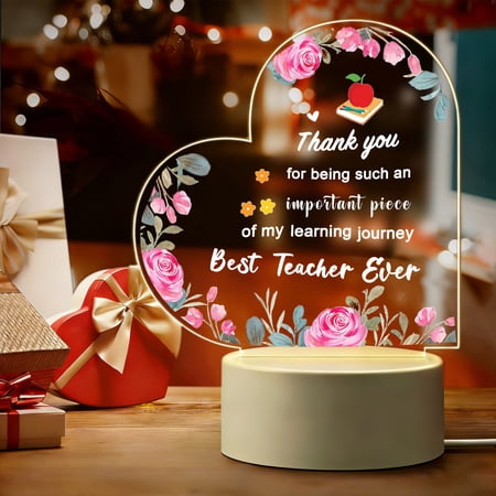 Teacher Gifts - Acrylic Night Light Teacher Appreciation Gifts for Women Men Thank You Teacher Gifts Principal Appreciation Gifts Wooden Table Lamp