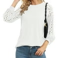 thumbnail image 3 of Pull en Tricot Fin à Col Rond pour Femmes Pull à Manches Longues avec Manches en Dentelle Ajourées, 3 of 7