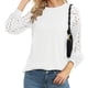 thumbnail image 3 of Blusas de manga larga con encaje hueco, blusa de cuello redondo con manga larga y encaje hueco, claridad notable, 3 of 7
