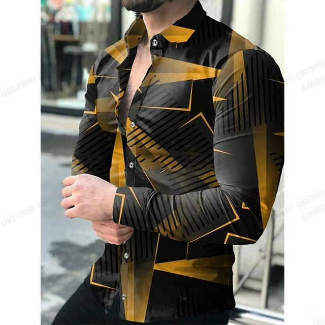 Camisas de celosía, camisas de moda para hombres, camisas hawaianas de manga larga, blusas de playa cubanas, ropa para hombres, camisas de cuello vuelto, ropa de calle