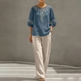 thumbnail image 5 of Ecqkame Two Piece Sets for Women Summer Casual Linen Top and Wide Leg Pants Lightweight Vacation Solid Color Outfit Set Light Blue M, 5 of 8