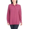 thumbnail image 2 of Hilary Radley Women's Roll Tab Sleeve Blouse, Button Down, Long Sleeve, Crinkle Top with Chest Pockets (US, Alpha, Medium, Regular, Regular, Dark Pink), 2 of 7