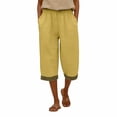 thumbnail image 5 of JJHGVB capris pants Cropped Pant Preppy Lounge Pant Elastic Waist mid-calf length Slacks women's capris Wide Leg capri lounge pants Lounge Slacks pantalones capri Drawstring Pants Yellow M, 5 of 7