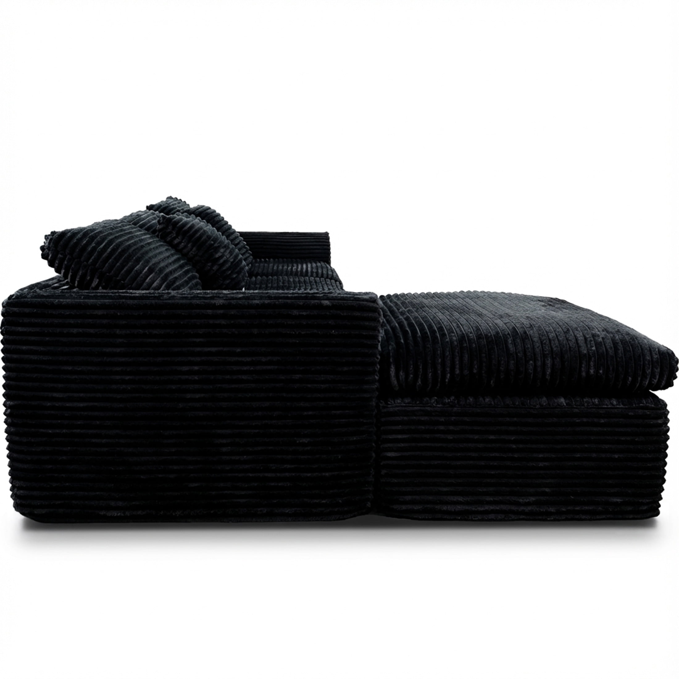Noble House Quinley 108" Boneless Sponge Cloud Sofa, High-Density Foam Modular Corduroy Sectional, Living Room, Black