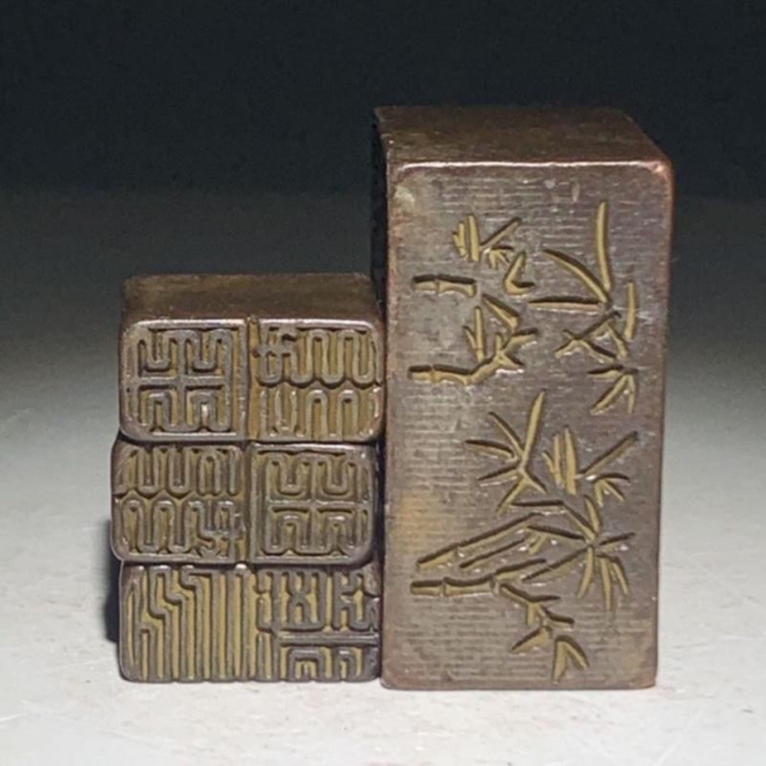 Bronze Seal Stamp Set Zuan Ke Style Carved Calligraphy Decorative Ink Stamps Chinese Art Desk Ornament