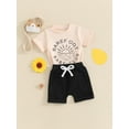 thumbnail image 4 of vera natura Toddler Boy Summer Outfit LetterSun Print Short Sleeve Tops with Elastic Waist Shorts 2 Pcs Clothes, 4 of 9