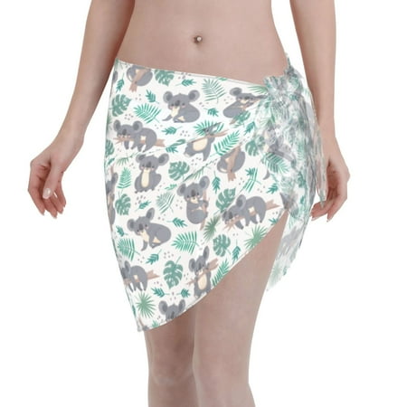 Coaee Bears and Tropical Leaves Women s Short Sarongs Beach Wrap Sheer Bikini Wraps Chiffon Cover Ups for Beach  Swimming  Holiday