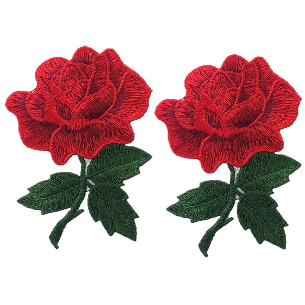 Parche de flor roja para coser/planchar, apliques bordados, parches artesanales para ropa, mochilas, sombreros, vaqueros, chaquetas, 2 uds.