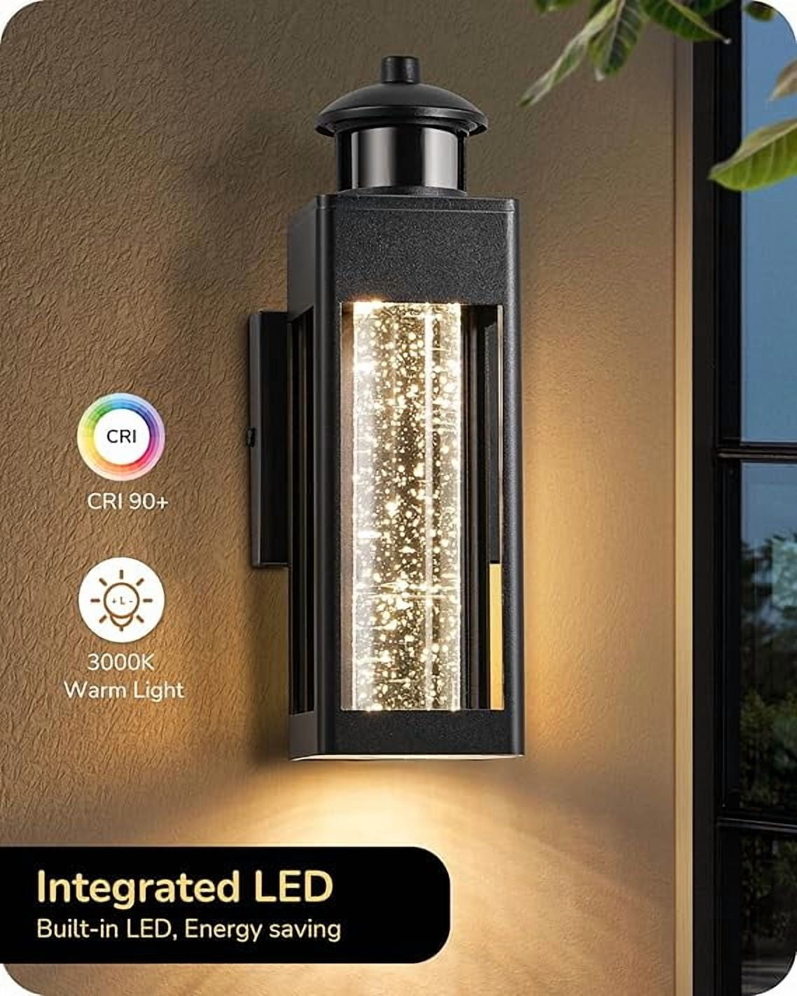 EDISHINE Motion Sensor Outdoor Wall Lights, Dusk to Dawn Exterior Lighting Fixture with Crystal Bubble Glass, LED Outdoor Porch Light Wall Mount, Outside Wall Sconce Lantern for Front Door 1100 Lumen