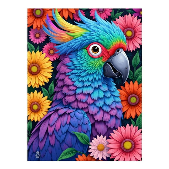 Diamond Art Kit for Adults, Colorful Parrot Among Vibrant Blooms Diamond Painting for Adults Beginners, 5D DIY Diamond Art Painting Kits, Colorful Diamond Painting Craft for Home Decor 12x16