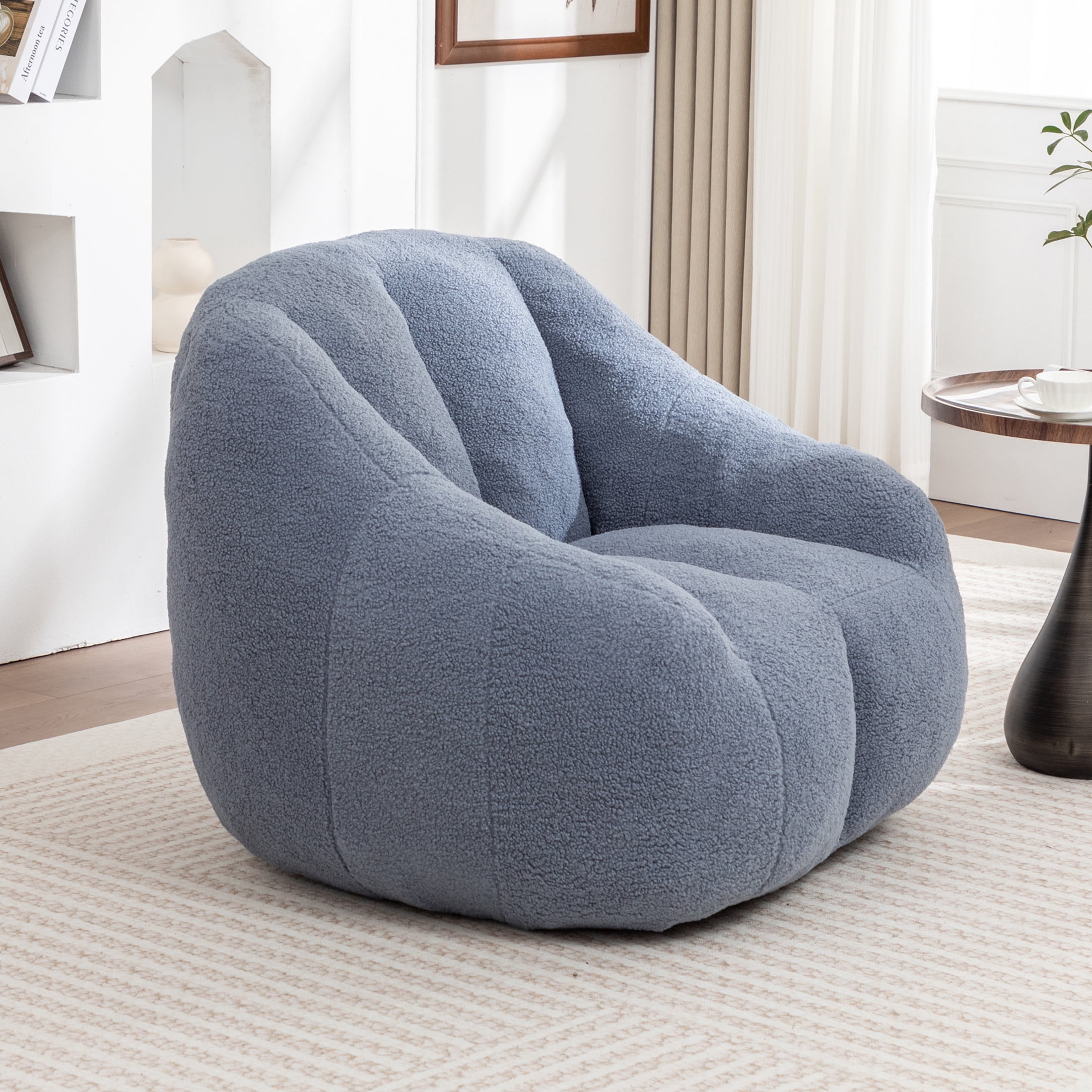 Noble House Halden Comfy Faux Fur Bean Bag Chair, Tufted Soft Memory Foam Lazy Sofa, for Living Room, Light Blue