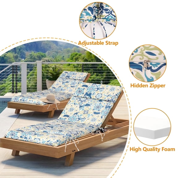 FKS LIFE 2PCS Outdoor Lounge Chair Cushion, Water Resistant Chaise Lounge Cushions 70*22.3*3.4 Inches Non-Slip Patio Pool Lounge Chair Cushions with Ties