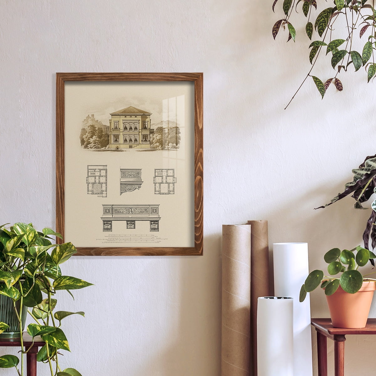 Estate and Plan I -Framed Print w/glass-Walnut