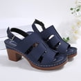 thumbnail image 5 of FRSASU Women's Open Toe Heeled Sandals Leather Platforms Summer Dressy Sandals Adjust Ankle Strap Chunky Block Comfort Heel Navy, 5 of 9