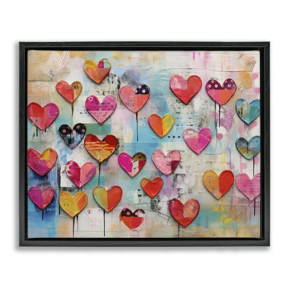 Stupell Industries Playful Urban Hearts Pattern Abstract Painting Black Floater Framed Canvas Art Print Wall Art, 21 x 17