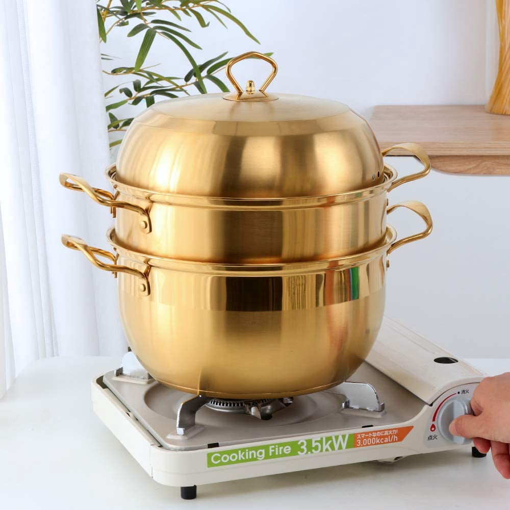 3-Tier Stainless Steel Steamer Pot Set - Includes 2 Pots, Steaming Septa, Lid, Works On All Stovetops