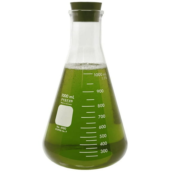Pyrex #4980-1L, 1000ml Narrow Mouth Erlenmeyer Flask with Rubber Stopper (Single)