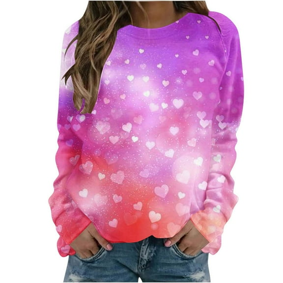 Wycnly Valentines Day Sweater Women Valentines Day Heart Sweater for Women Plus Size Casual Crewneck Sweatshirts Spring Raglan Long Sleeve Tie Dye Pullover Tops Weekly