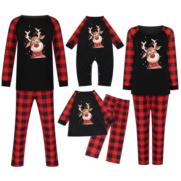 Pijamas de Navidad Para La Familia Trajes A Juego Hombre Papá Blusa Con Estampado A Cuadros Tops + Pantalones Ropa Odeerbi ODB189106
