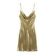thumbnail image 3 of HH TRAF Vestido mini sexy de color metálico brillante para mujer, vestido de fiesta ajustado con escote en V y tirantes finos plisado a la moda para mujer, 3 of 5