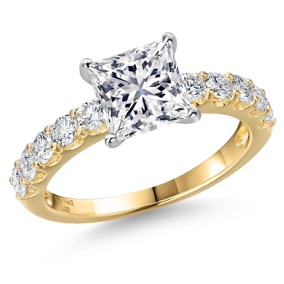 Gem Stone King 2.70 Cttw IGI Certified Lab Grown Diamond in 14K Two-Tone Gold Engagement Ring for Women | Princess Cut Center Diamond 2 Ct | E-F Color | VS1 Clarity | Size 9