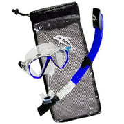 IST Snorkeling Combo Set: Mask, Semi-Dry Snorkel, Mesh Travel Bag (Clear Blue, Adult Standard)