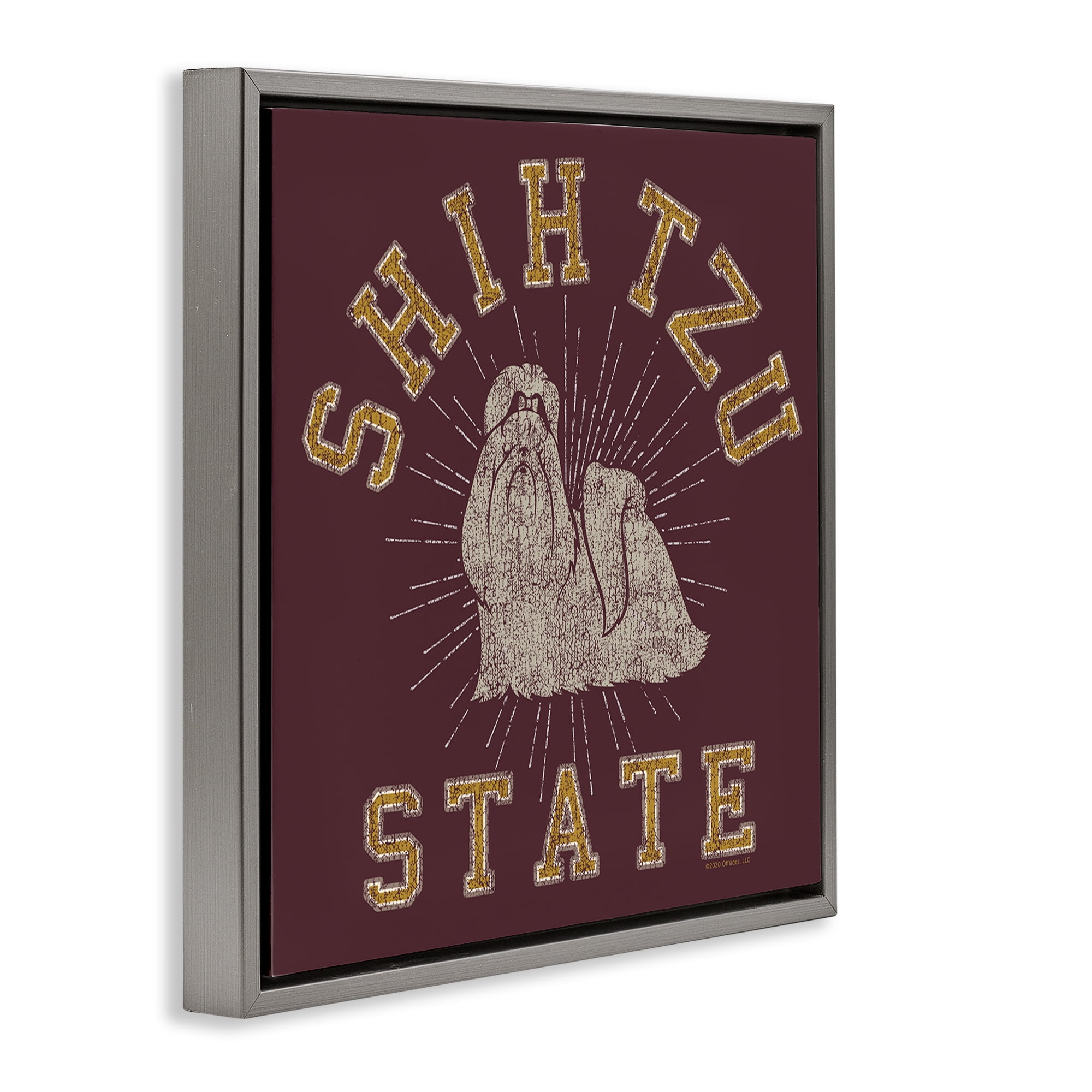 Stupell Industries Shih Tzu State Varsity Novelty & Humor Painting Gray Floater Framed Canvas Art Print Wall Art, 25 x 25