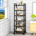 thumbnail image 2 of Baxluxe Adjustable 6-Tier Storage Shelves with Wheels, Narrow Tall Bathroom Shelves, Metal Frame Organizer Shelf with Wood Shelves for Kitchen, Garage, 12"Lx16"Wx63" H, 2 of 8