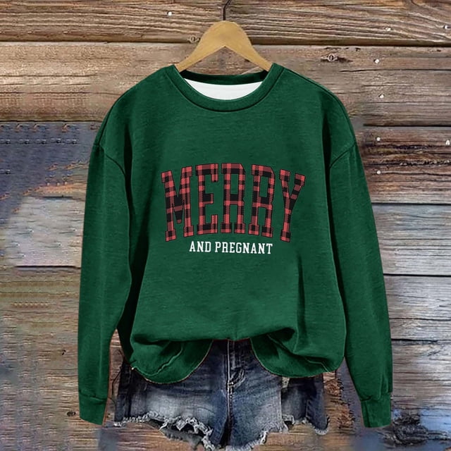 EGNMCR Chandails en Molleton à Capuche pour Femmes, Chandails en Molleton pour Femmes, Chandail à Capuchon Décontracté à Manches Longues de Noël, Pull Ample à Col Rond Imprimé pour Femmes, Blouse Sans Capuche à Manches Longues