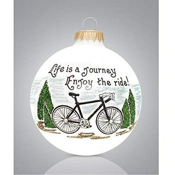 Life is a Journey Enjoy the Ride Bicycle Glass Christmas Ornament Made in USA