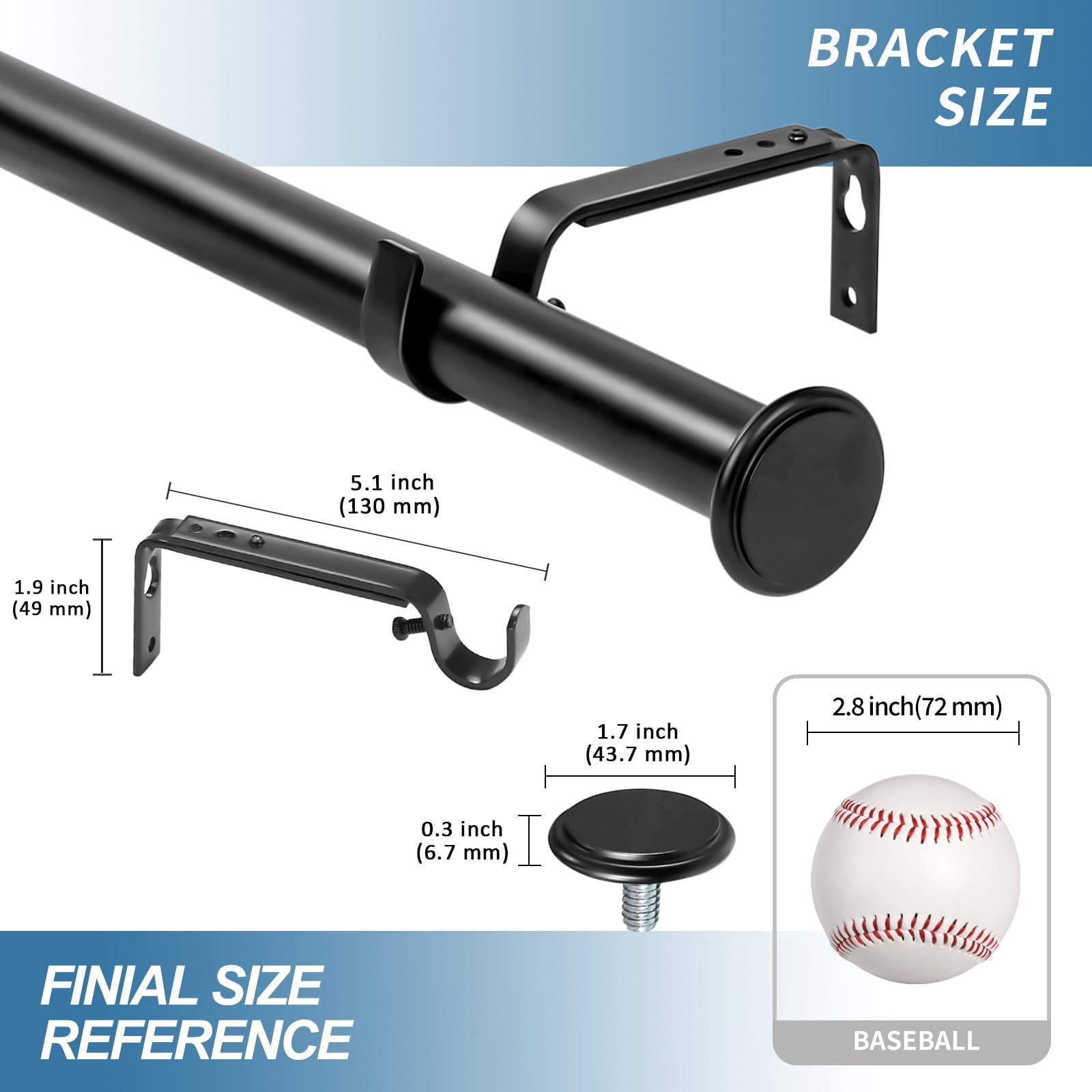 Urbanest 1" Adjustable Curtain Rod Set with Cap Finial Metal Window Drapery Rod, Modern Minimalist Design