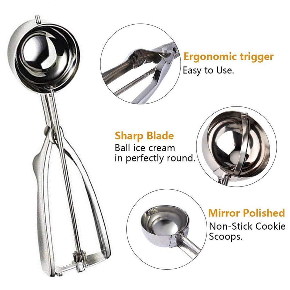 INTSUPERMAI Set of 3 Ice Cream Scoop Cookie Scoop Stainless Steel with Trigger
