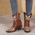 thumbnail image 2 of XZNGL New Winter Cowboy Boots Embroidered Flowers Thick Heel Ladies Short Boots, 2 of 9