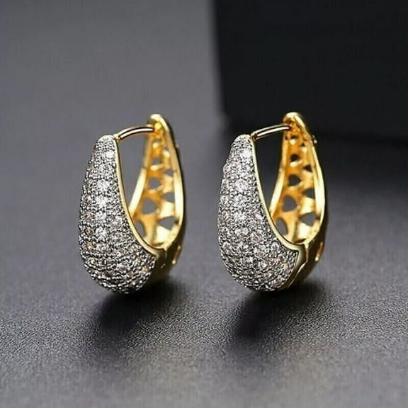 "1Ct Round Cut Simulated Diamond Women's Hoop Earrings - 14K Yellow Gold Plated"