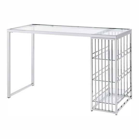 Bowery Hill Contemporary Glass Top Bar Table in Chrome Plating