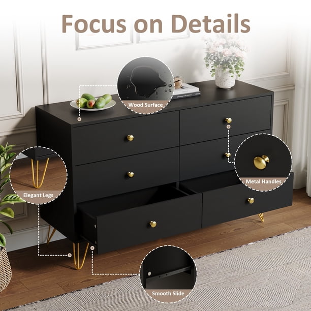 black adult dresser Youtrend 6 Drawer Dresser,Adult Chest of Drawers with Golden Handles & Legs for Bedroom,Living Room,Hallway, Unisex, Size: One size Nyomi La Mini Robe Drapeado Size:US14/UK18/EU46 Exposed frames offer a