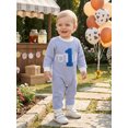 thumbnail image 6 of RUINIXCW Baby Boy First Birthday Outfit Romper Infant Boys 1st Birthday One Years Old Clothes Letter Embroidery Long Sleeve Waffled Striped Jumpsuit, 6 of 10